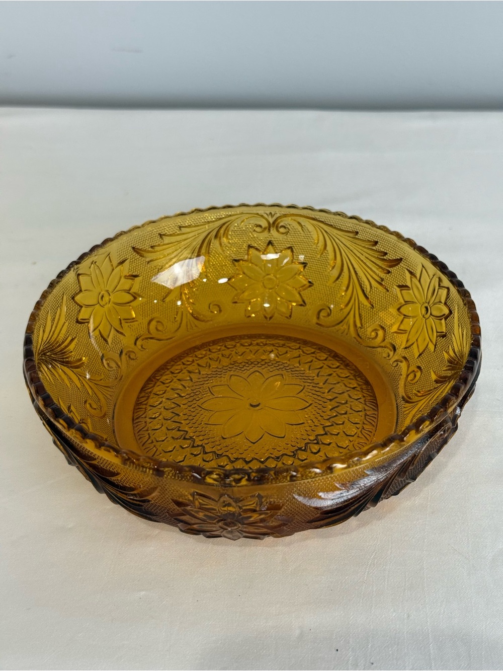 Vintage Tiara Amber Sandwich Glass 6 1/2” Salad / Soup Bowls Cut Glass